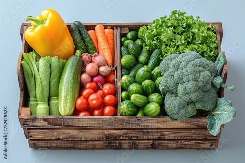 fresh fruits and vegetables in the box advertising food photography