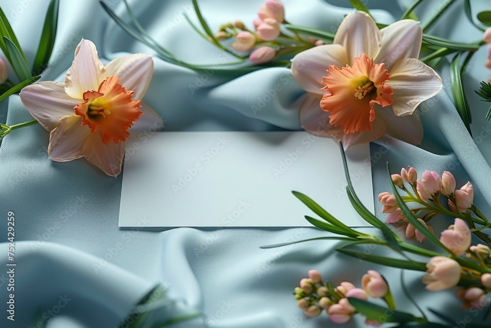 Obraz premium Easter card concept. flowers with empty space for your text on white background. Springtime, religious and seasonal style.