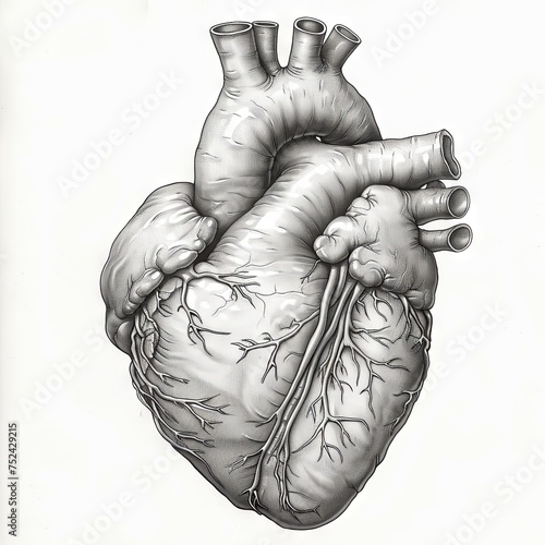 a black and white illustration of a heart, in the style of realistic anatomies. Generative AI