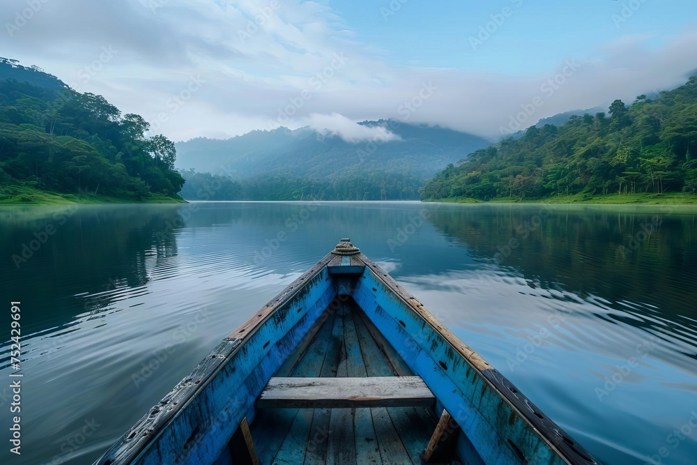 Peaceful boat journey on a serene lake Surrounded by nature and tranquility