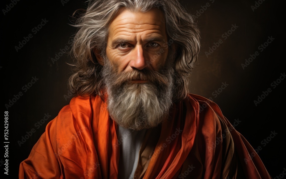 A man with a long beard wearing a red robe