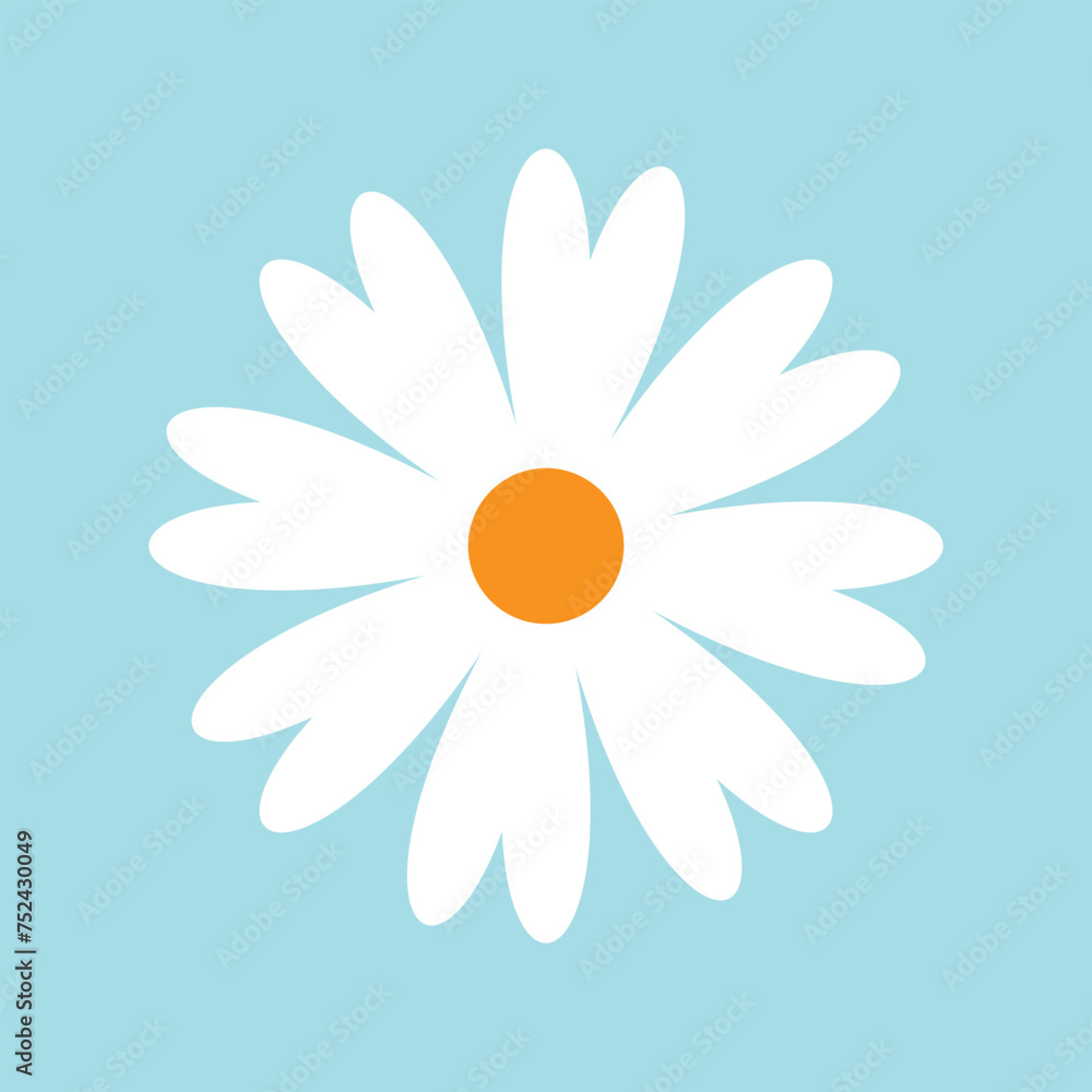 Fototapeta premium Daisy Chamomile line. White camomile icon. Contour line doodle. Cute round groovy retro flower head plant. Love card symbol. Growing concept. Nature style. Flat design. sky background.