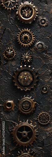 Background Texture Pattern in the Style of Steampunk Leatherwork - Leather textures with steampunk gears and mechanical motifs created with Generative AI Technology