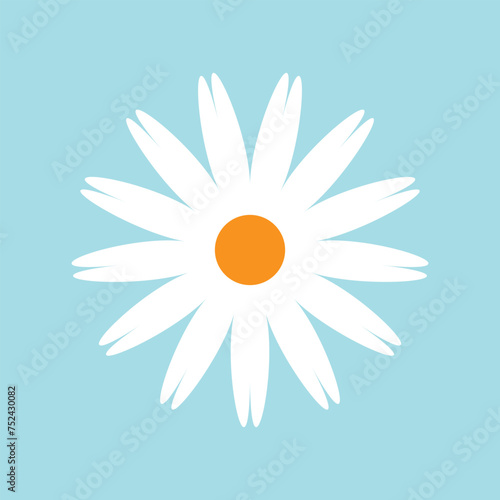 Daisy Chamomile line. White camomile icon. Contour line doodle. Cute round groovy retro flower head plant. Love card symbol. Growing concept. Nature style. Flat design. sky background.