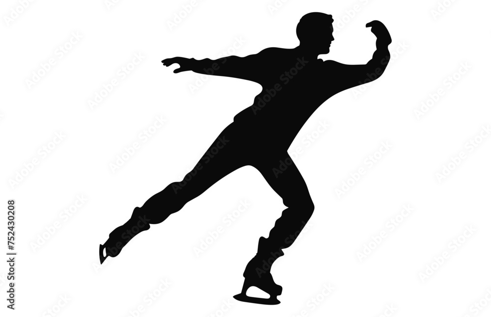 Male Figure Skater Silhouette Vector isolated on a white background, Man Figure Ice Skating black clipart