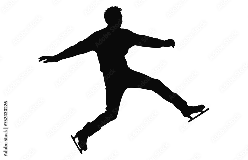 Male Figure Skater Silhouette Vector isolated on a white background, Man Figure Ice Skating black clipart