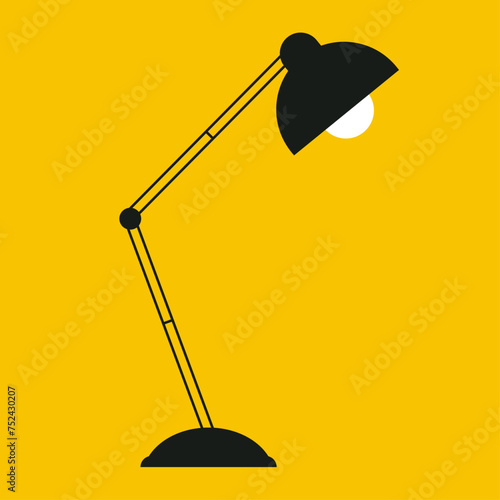 Office desk black lamp on a yellow background. Vector illustration.