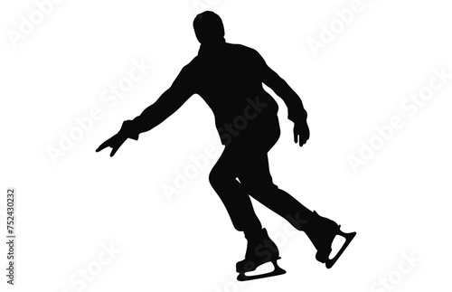 Male Figure Skater Silhouette Vector isolated on a white background, Man Figure Ice Skating black clipart