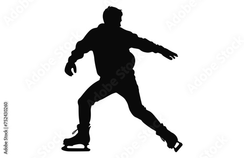 Men Figure Skater Silhouette clipart, Male Figure Ice Skating black Vector isolated on a white background