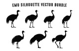 Emu Silhouettes Vector Bundle, Ostrich emu silhouette Set, Australian Emu bird black Clipart Collection