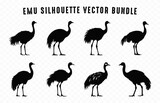 Emu black Silhouette Bundle, Ostrich emu silhouettes Set, Australian Emu Bird Vector Collection