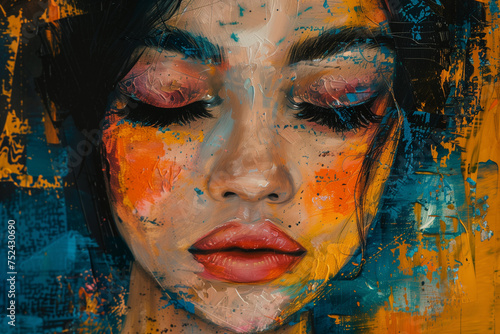 Expressive Portrait Abstract Painting with Oil Pastels, Interior Artwork, Modern Poster