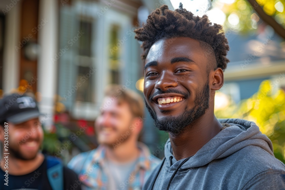 Neighbors helping each other with brotherhood and camaraderie with social works and charity Neighbors helping each other with brotherhood and camaraderie with social works and charity