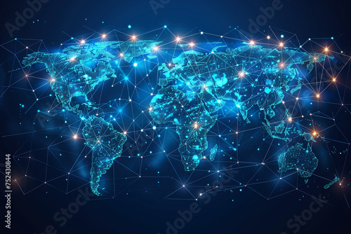 Global Connectivity Abstract World Map Representing International Data Transfer and Cyber Technology