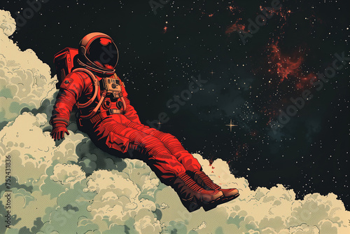 Red Suit Astronaut Illustration of Floating Ultra in Full Body Pose photo
