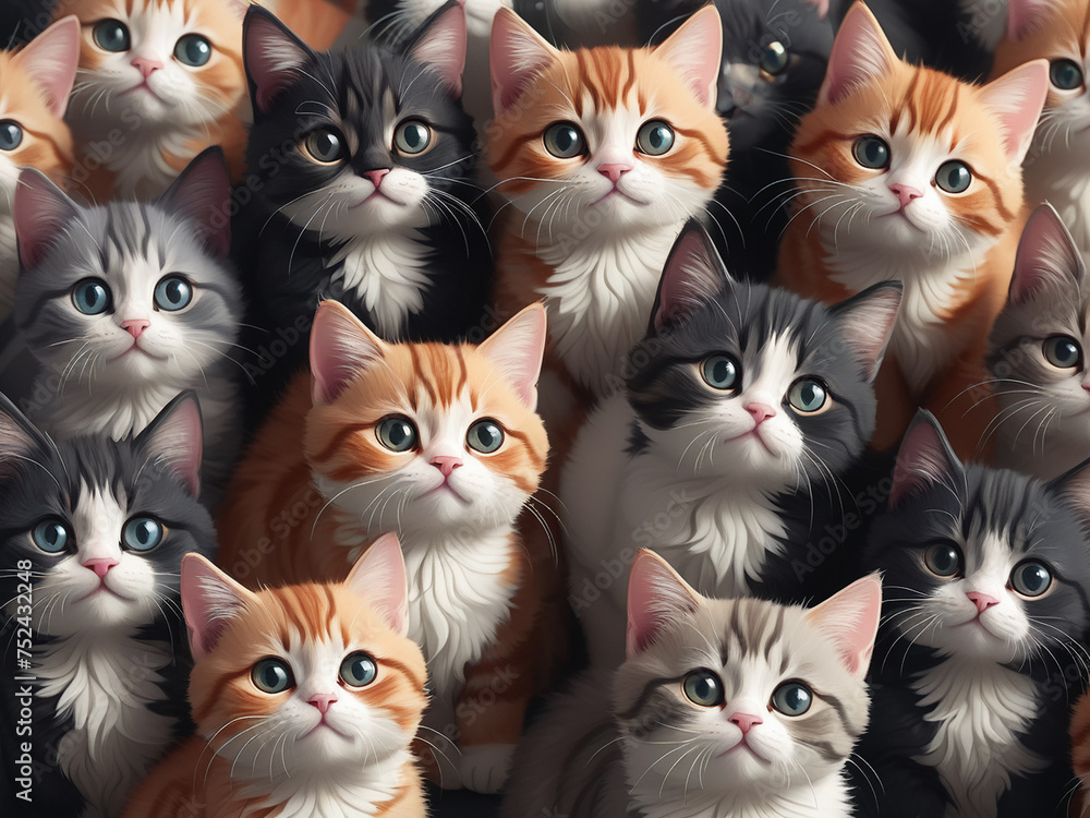 Group of cute cats for wallpaper and graphic designs 2D Illustration - generated by ai Group of cute cats for wallpaper and graphic designs 2D Illustration - generated by ai
