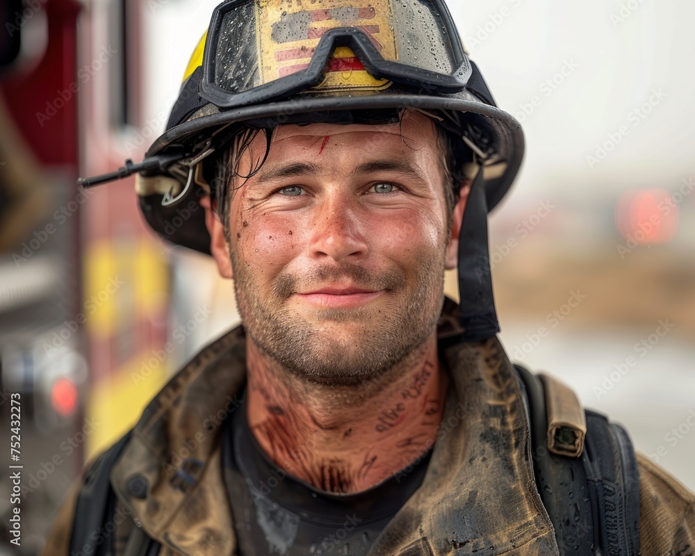 Firefighter Saving Lives with Courage: A Brave and Determined Hero, Clad in Protective Gear and Standing Tall in Service to Others Firefighter Saving Lives with Courage: A Brave and Determined Hero, Clad in Protective Gear and Standing Tall in Service to Others