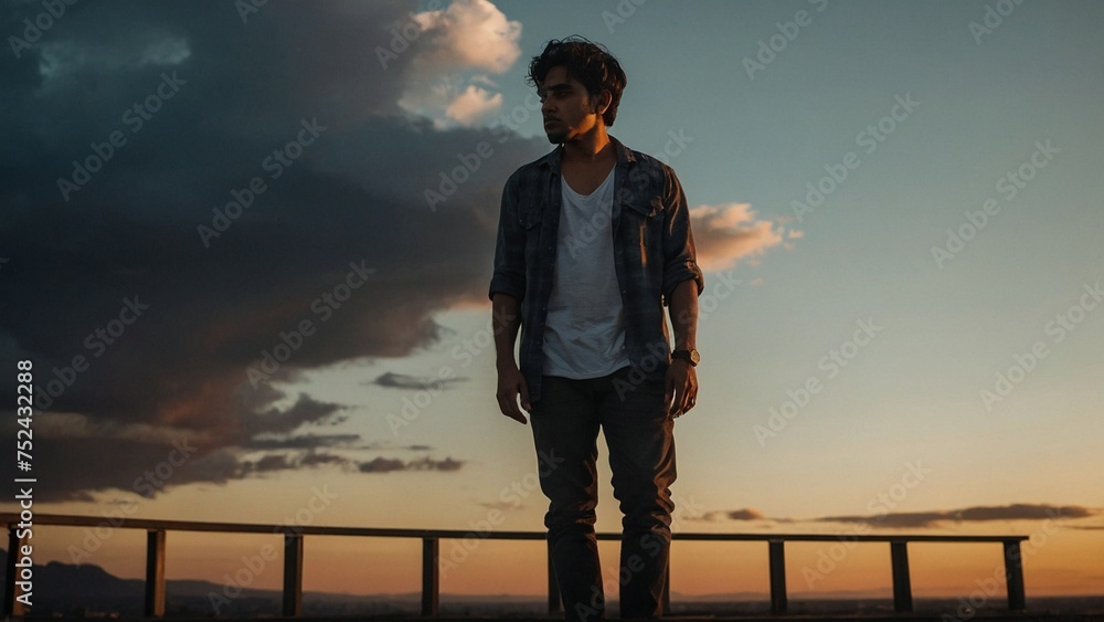Fototapeta premium silhouette of a person standing on a bridge