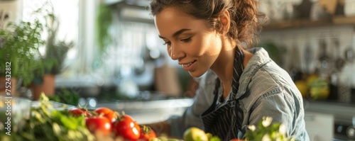 Nutritionist Consulting on a Healthy Lifestyle: A Young Woman Stands in a Bright and Welcoming Kitchen