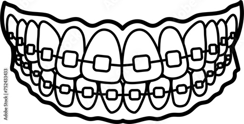 Dental Braces Outline Vector Illustration