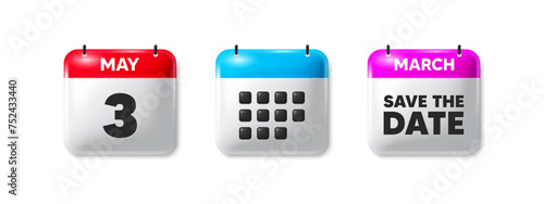 3rd day of the month icon. Calendar save the date 3d icon. Event schedule date. Meeting appointment time. 3rd day calendar message. Save the date month banner. Day or Monthly of schedule. Vector