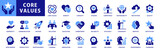Core Values icons Set. With concepts like Communication, Generosity, Responsibility, Quality, Reputation, Competence, Curiosity, Teamwork, Honesty. Vector Flat Style Dual color collection of icons