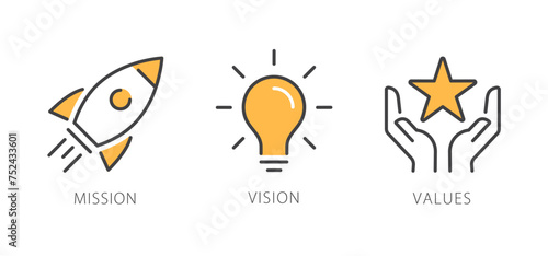 Mission, Vision and Values Banner Flat Vector Icons