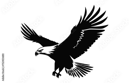 Flying Bald Eagle black and white Silhouette vector, A Bald Eagle black Clipart isolated on a white background