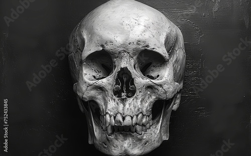 an outline of a close up skull on black background, in the style of post processing, human-canvas integration, fine attention to anatomy. generative AI