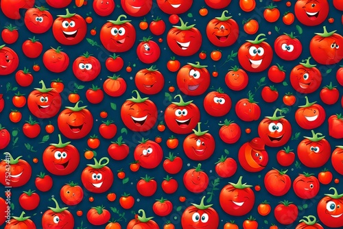 pattern with red berries, Enter the whimsical world of cartoons with a delightful depiction of a tomato adorned with an emotive face © SANA