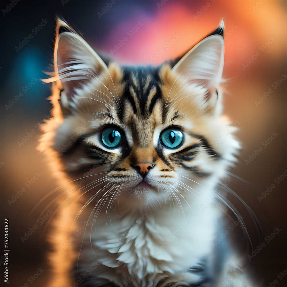 kitten with colorful clouds - generated by ai