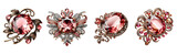 Fine jewelry with a transparent large red stone, intricate design set against a transparent PNG background