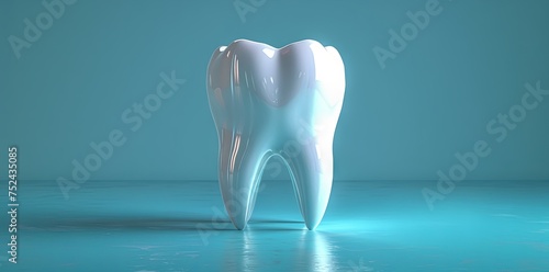 a tooth is on a blue background, in the style of vray tracing, contemporary ceramics, photo-realistic hyperbole, white and aquamarine. Generative AI