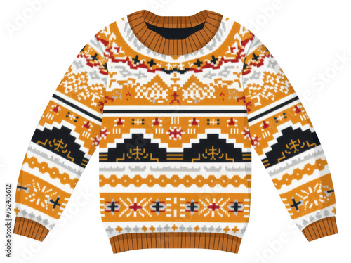 Knitted winter sweater with festive pattern on transparent background - stock png. © BraveSpirit