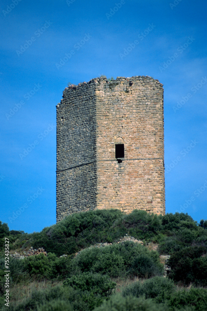 The medieval Doria tower, located on the top of a hill in the municipality of S.M.Coghinas, in Anglona, Castelsardo, Casteldoria, Sardinia, Italy