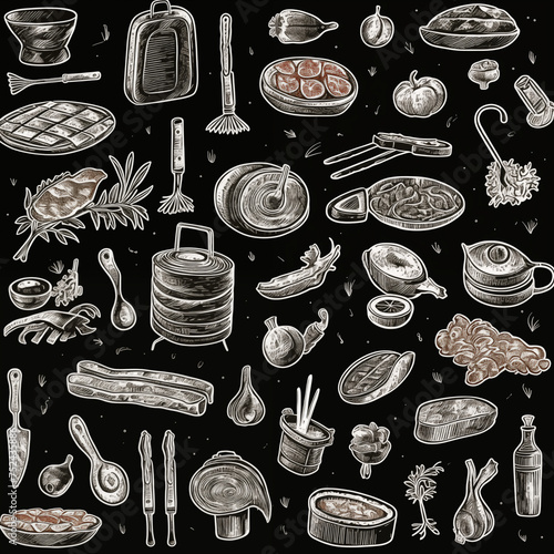 Culinary Symphony: A Captivating Sketch of Vibrant Cooking Utensils Unveiling Artful Moments