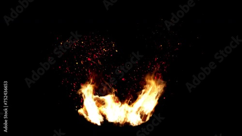 Fire With Embers flying out of it. Exagerated effect. Tall Fire, like a burning wood. yellowish tint, with embers flying out of it. These are rendered footages. High Resolution and 4K.