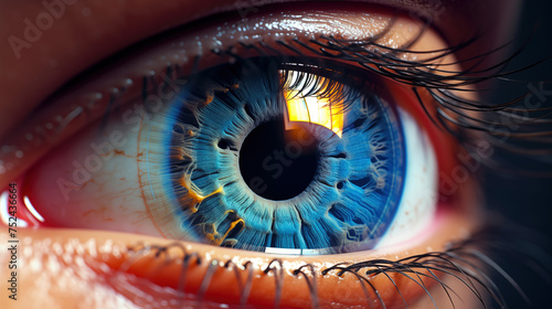 Close-up of woman blue eye. Human pupil and eyelids. Beautiful eye with eyelashes © Gregorii
