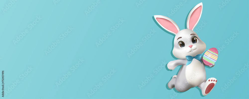 Obraz premium Rabbit on pastel blue background. Easter day. 3d rendering