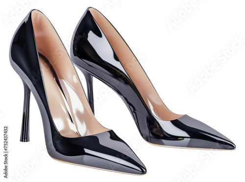 Black patent high heel shoes on transparent background - stock png.