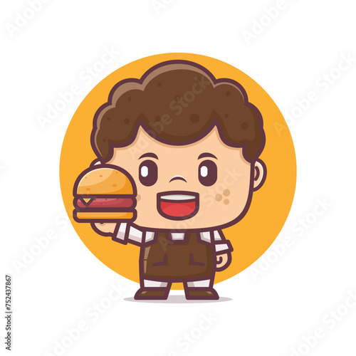 cute cartoon character with burger, food vector mascot design