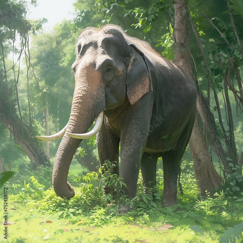 Majestic Thai elephant in lush forest, embodying natural grace For Social Media Post Size