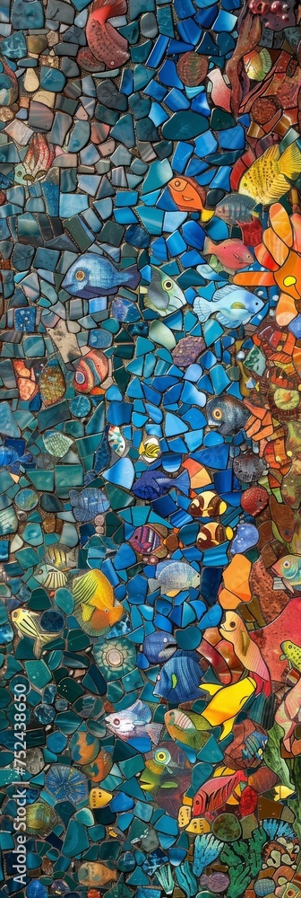 Background Texture Pattern in the Style of Ocean Floor Mosaic - Mosaic textures that depict the diverse and colorful life on the ocean floor created with Generative AI Technology