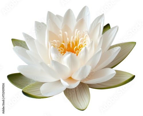 White water lily blooming on transparent background - stock png. photo
