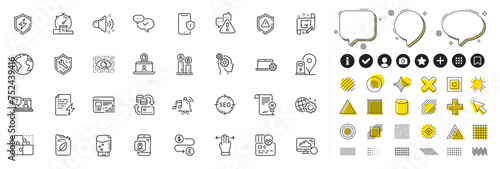 Set of Seo, Loud sound and Ab testing line icons for web app. Design elements, Social media icons. Recovery cloud, Water cooler, Artificial intelligence icons. Vector
