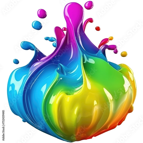 Rainbow colorful paint splash splatter illustration on transparent background