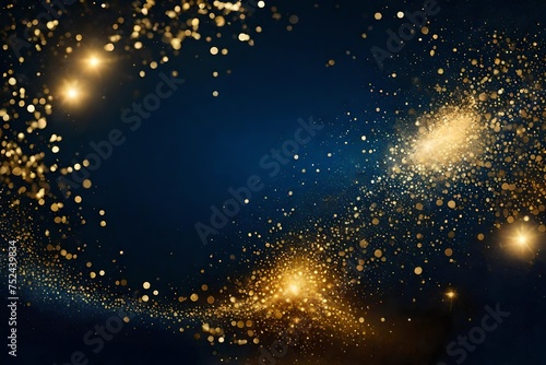 background with stars, Immerse yourself in the enchanting beauty of an abstract background adorned with dark blue and gold particles, where Christmas golden light shine particles bokeh dance across a 