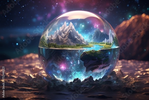 epic land and glass ball in the foreground