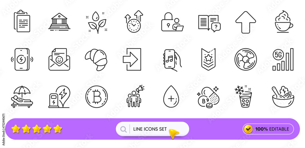 Smile, Lock and Salad line icons for web app. Pack of Instruction manual, Upload, Login pictogram icons. Bitcoin, Plants watering, Coffee cup signs. 5g wifi, Shoulder strap, Ice maker. Vector Smile, Lock and Salad line icons for web app. Pack of Instruction manual, Upload, Login pictogram icons. Bitcoin, Plants watering, Coffee cup signs. 5g wifi, Shoulder strap, Ice maker. Vector