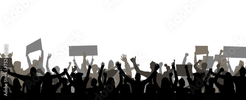 Protest crowd holding up placard style isolated on white background photo